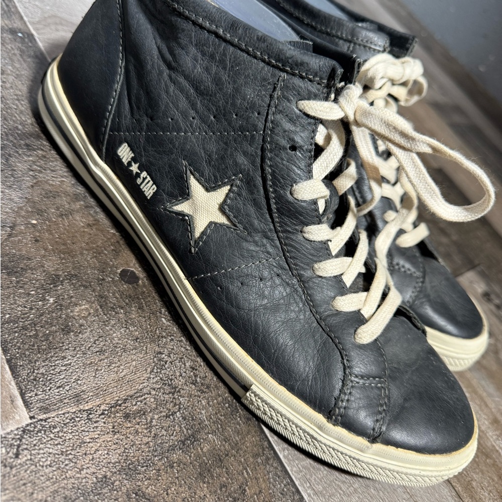 Converse One Star Leather Mid Black Vintage Style‎ Sneakers Men’s 9 Women’s 10.5